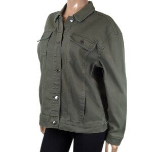 NEW Joe Fresh Green Denim Jacket Utility Fall Jean Adjustable Womens Size Large